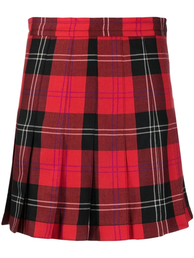 Shop Marni Tartan Pleated Skirt In Red