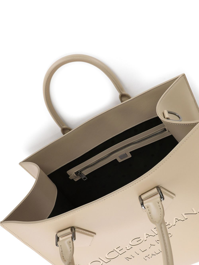 Shop Dolce & Gabbana Logo-debossed Leather Tote Bag In Neutrals