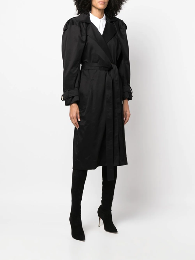 Shop Az Factory Long-sleeve Belted Trench Coat In Black
