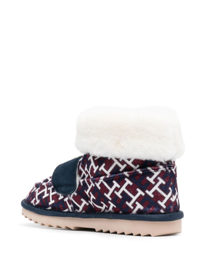 Shop Tommy Hilfiger Monogram Fleece-trim Slippers In Rot