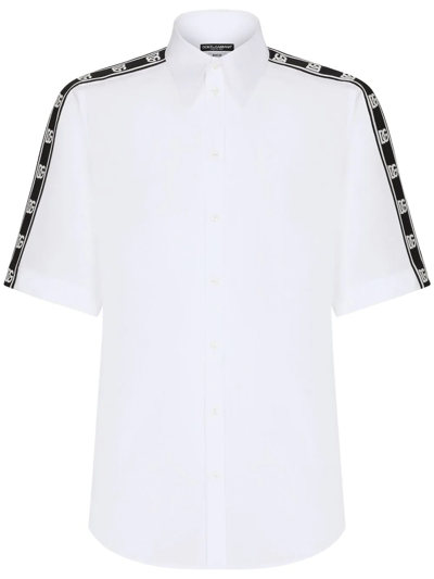 Shop Dolce & Gabbana Logo-tape Cotton Shirt In Weiss