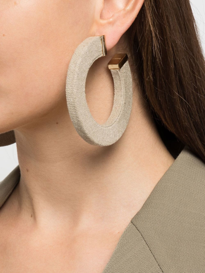 Shop Jacquemus Large Fabric Hoop Earrings In Brown