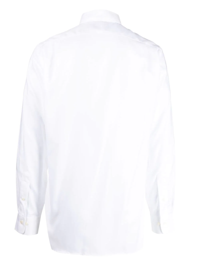 Polo Ralph Lauren Long-sleeve Button-up Shirt With Pointed Collar And Embroidered Logo In Weiss