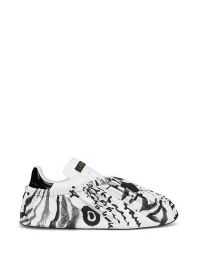 Dolce & Gabbana Abstract-print Slip-on Shoes In White