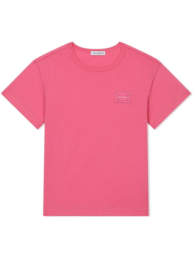 Shop Dolce & Gabbana Logo-tag Cotton T-shirt In Rosa
