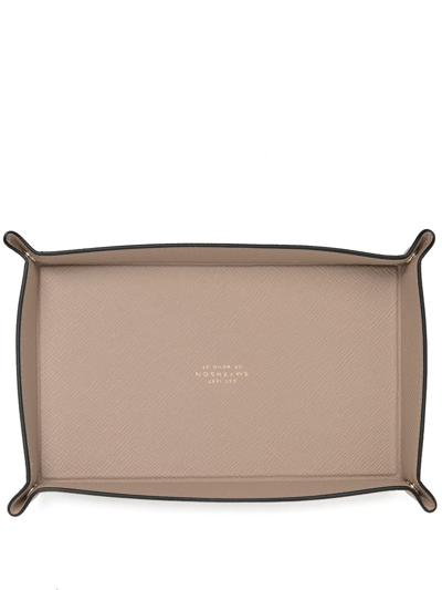 Smythson Small Rectangular Trinket Tray In Braun