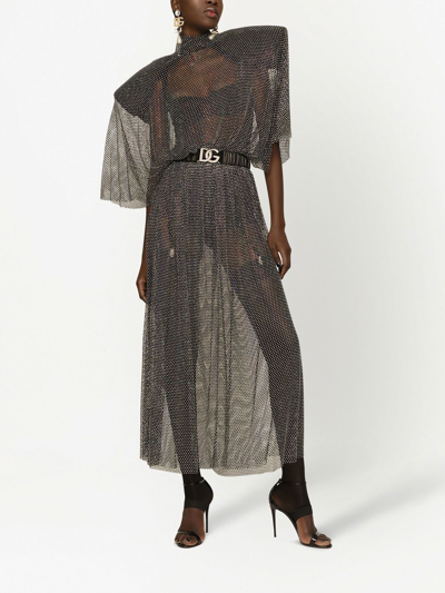Shop Dolce & Gabbana Rhinestone-embellished Mesh Maxi Dress In Grey