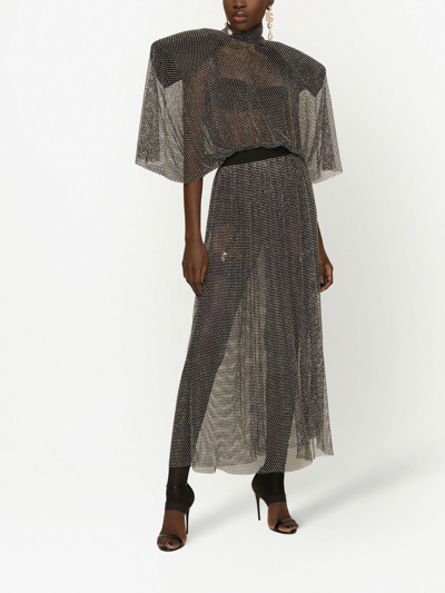 Shop Dolce & Gabbana Rhinestone-embellished Mesh Maxi Dress In Grey