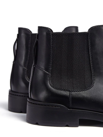 Shop Zegna Cortina Leather Chelsea Boots In Black