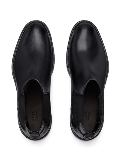 Shop Zegna Cortina Leather Chelsea Boots In Black
