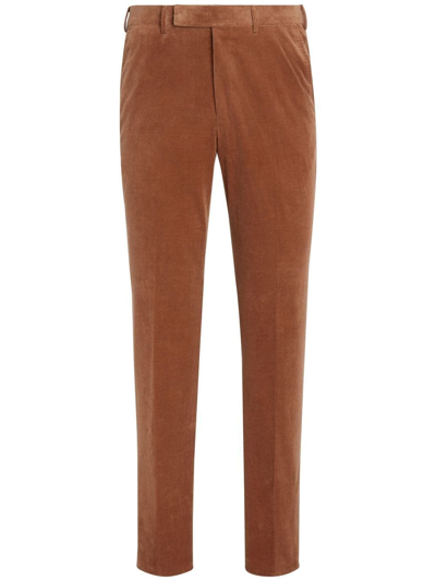 Shop Zegna Cashco Corduroy Tapered Trousers In Brown