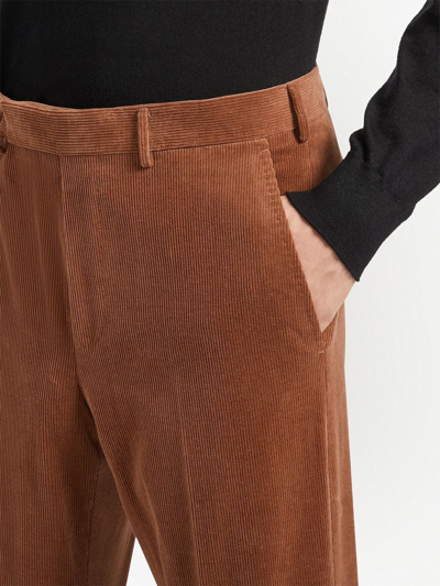 Shop Zegna Cashco Corduroy Tapered Trousers In Brown
