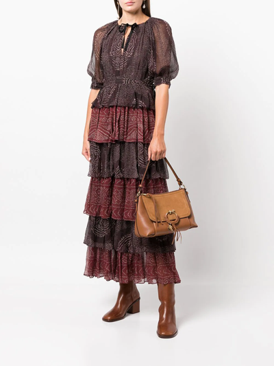 Shop Ulla Johnson Printed Tiered Silk Midi Dress In Rot