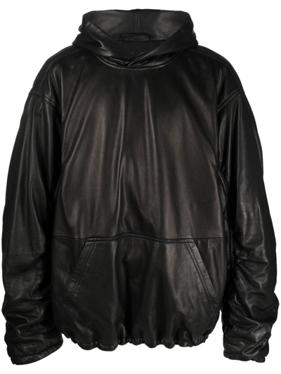 Shop Balenciaga Pullover Leather Hoodie In Schwarz