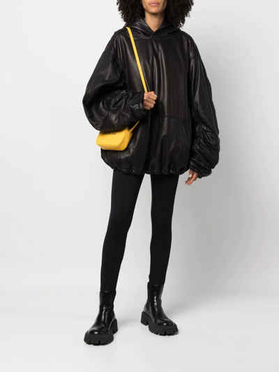 Shop Balenciaga Pullover Leather Hoodie In Schwarz
