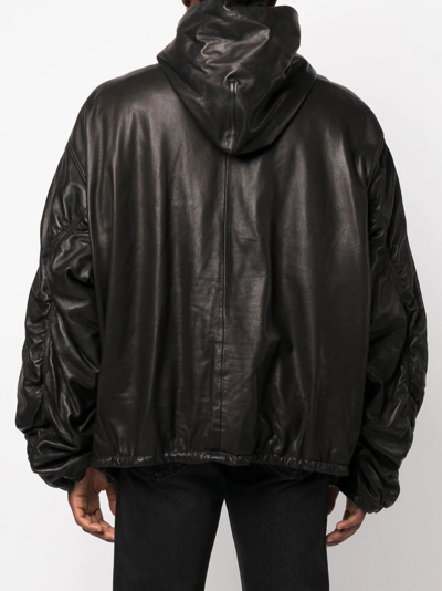 Shop Balenciaga Pullover Leather Hoodie In Schwarz
