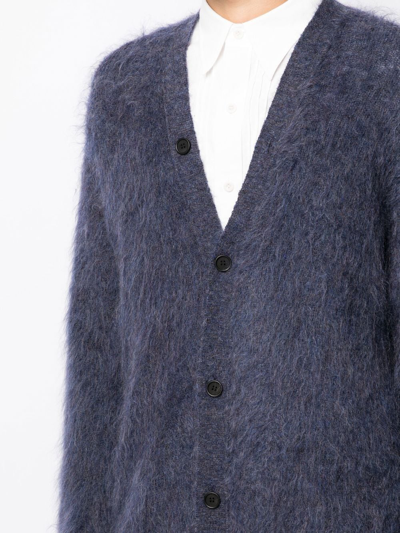 Shop Yohji Yamamoto V-neck Mohair Long Cardigan In Blue