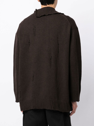 Shop Yohji Yamamoto Drop Needle Turtleneck Knitted Cardigan In Brown