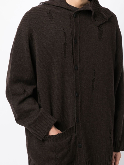 Shop Yohji Yamamoto Drop Needle Turtleneck Knitted Cardigan In Brown