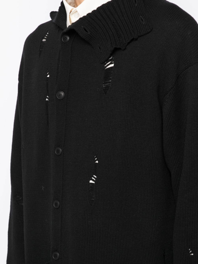 Shop Yohji Yamamoto Drop Needle Turtleneck Knitted Cardigan In Black