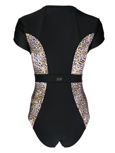 Duskii Leopard-print Cap-sleeve Swimsuit In Black