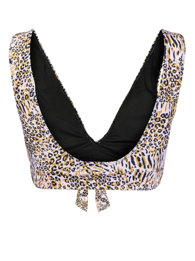 Shop Duskii Leopard-print V-neck Bikini Top In Multicolour
