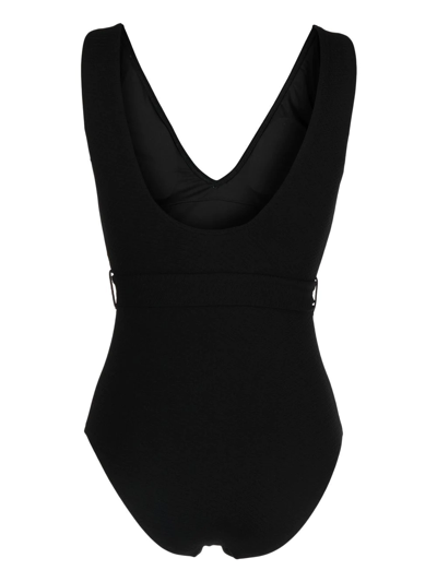 Shop Duskii Ribbed V-neck Swimsuit In Black