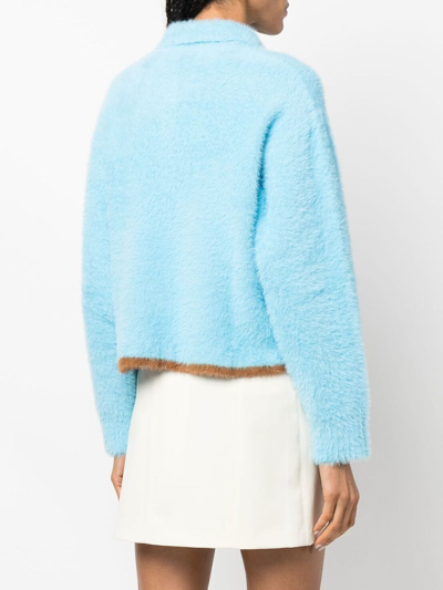 Shop Jacquemus Neve Knitted Polo Shirt In Blau