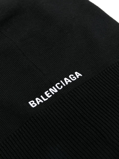 Shop Balenciaga Logo-embroidered Rib Knit Balaclava In Schwarz