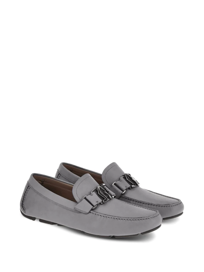 Ferragamo Logo-plaque Leather Loafers In Grey