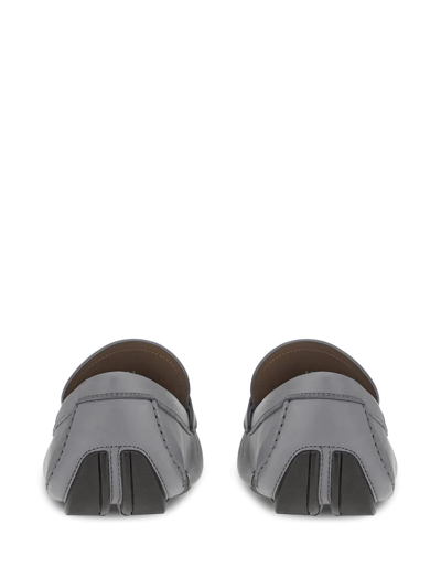 Ferragamo Logo-plaque Leather Loafers In Grey