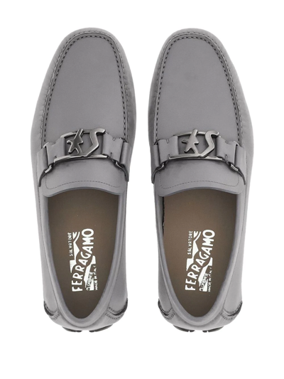 Ferragamo Logo-plaque Leather Loafers In Grey