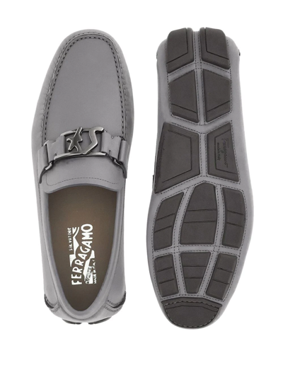 Ferragamo Logo-plaque Leather Loafers In Grey