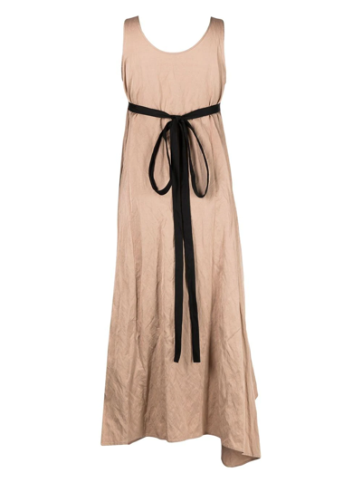 Shop Forme D'expression Belted Asymmetric-hem Dress In Braun