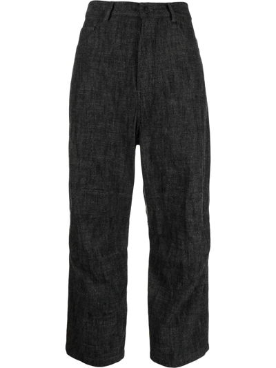 Shop Forme D'expression High-waisted Cotton-blend Trousers In Grau