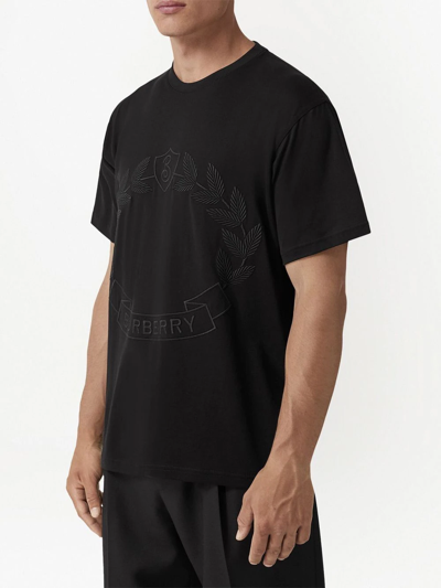Shop Burberry Oak Leaf-embroidery T-shirt In Schwarz
