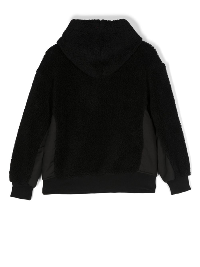 Msgm Logo-embroidered Teddy Hoodie In Schwarz