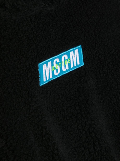 Msgm Logo-embroidered Teddy Hoodie In Schwarz