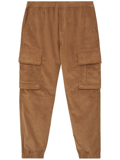 Shop Burberry Logo-plaque Corduroy Cargo Trousers In Braun