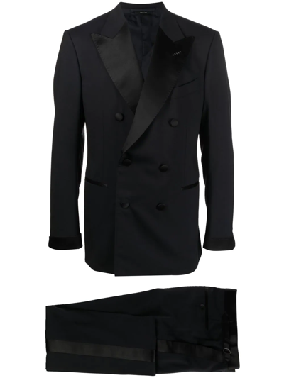 Shop Tom Ford Silk-trim Double-breasted Suit In Schwarz
