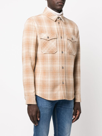 Shop Woolrich Checked Long-sleeved Shirt In Braun