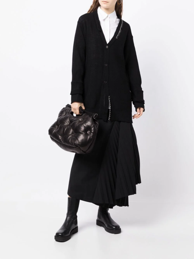 Shop Yohji Yamamoto Contrasting-stitch V-neck Cardigan In Schwarz