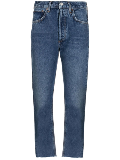Shop Agolde Riley Cropped Jeans In Blau