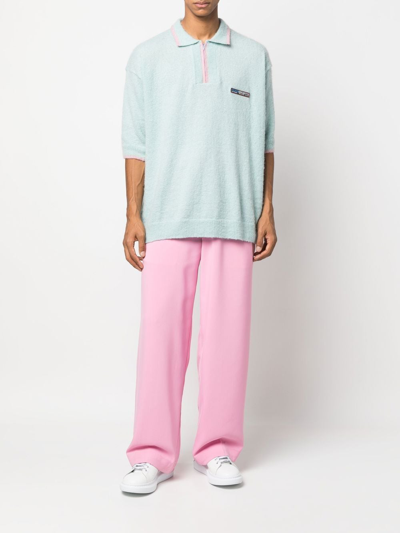 Shop Martine Rose Logo-patch Knitted Polo Shirt In Blau