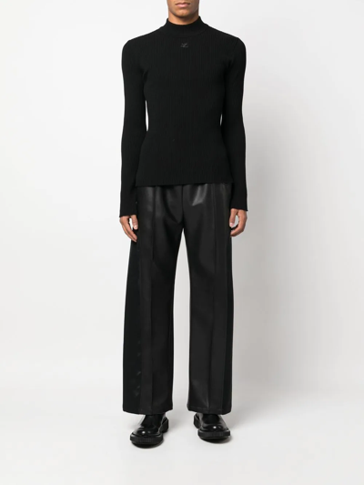 Courrèges Ribbed Knit Roll-neck Jumper In Schwarz