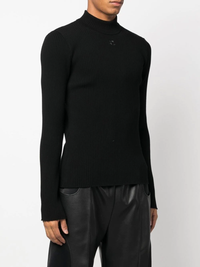 Courrèges Ribbed Knit Roll-neck Jumper In Schwarz