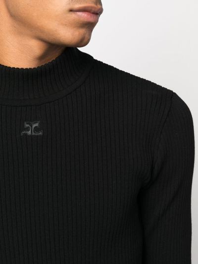 Courrèges Ribbed Knit Roll-neck Jumper In Schwarz