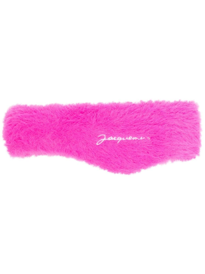 Shop Jacquemus Embroidered-logo Textured-finish Headband In Pink