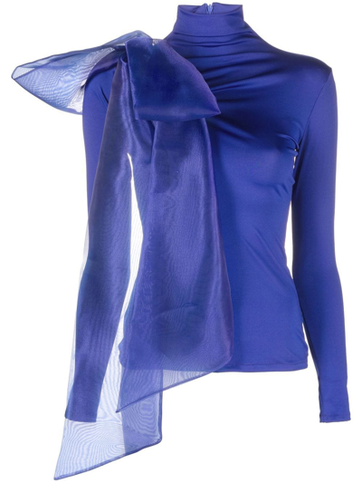 Shop Atu Body Couture Bow-detail Turtle Neck Top In Blau