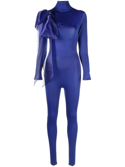 Shop Atu Body Couture Bow-detail Long-sleeved Jumpsuit In Blau